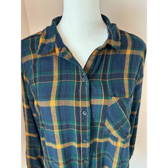 Lucky Brand Classic Plaid Flannel Shirt Navy Blue Dark Green Lumberjack Medium - Picture 5 of 11